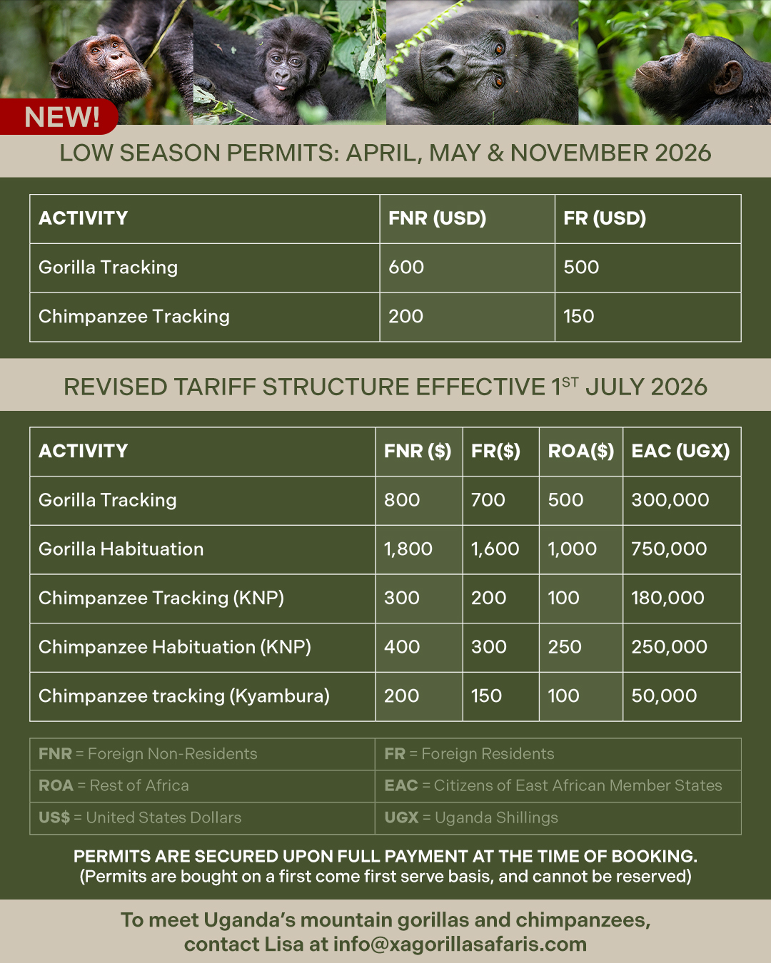 XAAS_Permit Rates 2026 Permit Rates - Gorilla Trekking Uganda